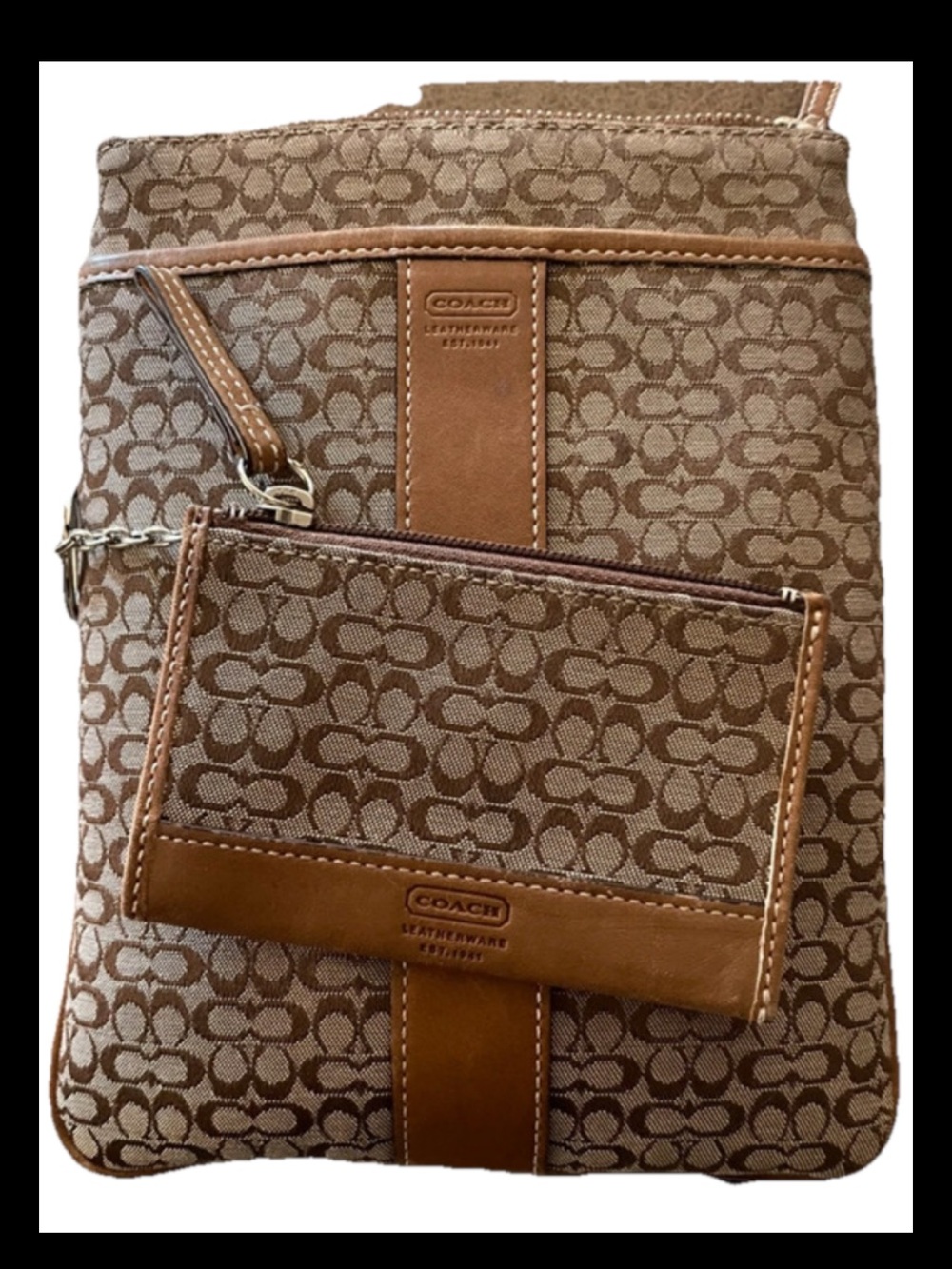 Coach Tan & Brown Signature Canvas Crossbody with card holder